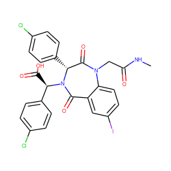 CNC(=O)CN1C(=O)[C@@H](c2ccc(Cl)cc2)N([C@H](C(=O)O)c2ccc(Cl)cc2)C(=O)c2cc(I)ccc21 ZINC000038377649