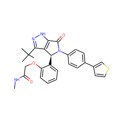 CNC(=O)COc1ccccc1[C@H]1c2c(C(C)(C)C)n[nH]c2C(=O)N1c1ccc(-c2ccsc2)cc1 ZINC000096177175