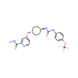 CNC(=O)c1cc(O[C@H]2CC[C@H](NC(=O)Nc3ccc(OC(F)(F)F)cc3)CC2)ccn1 ZINC000261096443