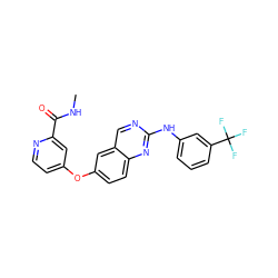 CNC(=O)c1cc(Oc2ccc3nc(Nc4cccc(C(F)(F)F)c4)ncc3c2)ccn1 ZINC000073197815