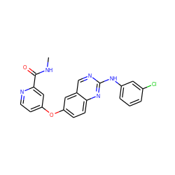 CNC(=O)c1cc(Oc2ccc3nc(Nc4cccc(Cl)c4)ncc3c2)ccn1 ZINC000073197812