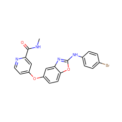 CNC(=O)c1cc(Oc2ccc3oc(Nc4ccc(Br)cc4)nc3c2)ccn1 ZINC000071333116