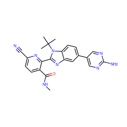 CNC(=O)c1ccc(C#N)nc1-c1nc2cc(-c3cnc(N)nc3)ccc2n1C(C)(C)C ZINC000146745228