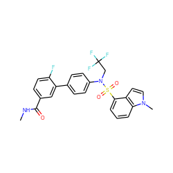 CNC(=O)c1ccc(F)c(-c2ccc(N(CC(F)(F)F)S(=O)(=O)c3cccc4c3ccn4C)cc2)c1 ZINC000653917180