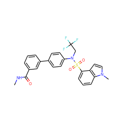 CNC(=O)c1cccc(-c2ccc(N(CC(F)(F)F)S(=O)(=O)c3cccc4c3ccn4C)cc2)c1 ZINC000653917169