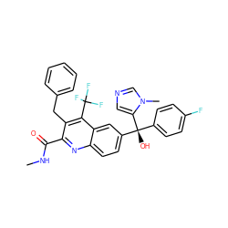CNC(=O)c1nc2ccc([C@@](O)(c3ccc(F)cc3)c3cncn3C)cc2c(C(F)(F)F)c1Cc1ccccc1 ZINC000219517572