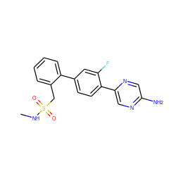 CNS(=O)(=O)Cc1ccccc1-c1ccc(-c2cnc(N)cn2)c(F)c1 ZINC000224792997