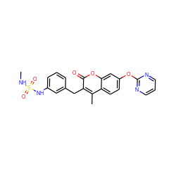 CNS(=O)(=O)Nc1cccc(Cc2c(C)c3ccc(Oc4ncccn4)cc3oc2=O)c1 ZINC000103251040