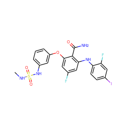 CNS(=O)(=O)Nc1cccc(Oc2cc(F)cc(Nc3ccc(I)cc3F)c2C(N)=O)c1 ZINC000096905631