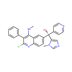 CNc1c(-c2ccccc2)c(Cl)nc2ccc([C@@](O)(c3ccncc3)c3cncn3C)cc12 ZINC000217338925