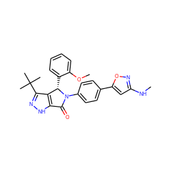 CNc1cc(-c2ccc(N3C(=O)c4[nH]nc(C(C)(C)C)c4[C@@H]3c3ccccc3OC)cc2)on1 ZINC000096177154