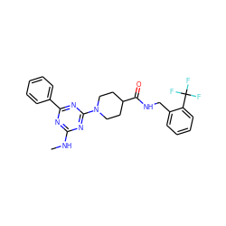 CNc1nc(-c2ccccc2)nc(N2CCC(C(=O)NCc3ccccc3C(F)(F)F)CC2)n1 ZINC000059255114