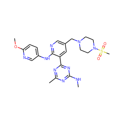 CNc1nc(C)nc(-c2cc(CN3CCN(S(C)(=O)=O)CC3)cnc2Nc2ccc(OC)nc2)n1 ZINC000113155283