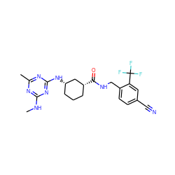 CNc1nc(C)nc(N[C@H]2CCC[C@@H](C(=O)NCc3ccc(C#N)cc3C(F)(F)F)C2)n1 ZINC000167915141