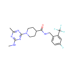 CNc1nc(C)nc(N2CCC(C(=O)NCc3ccc(F)cc3C(F)(F)F)CC2)n1 ZINC000059255390
