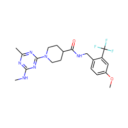 CNc1nc(C)nc(N2CCC(C(=O)NCc3ccc(OC)cc3C(F)(F)F)CC2)n1 ZINC000059255388
