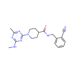 CNc1nc(C)nc(N2CCC(C(=O)NCc3ccccc3C#N)CC2)n1 ZINC000096271652