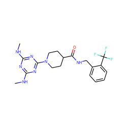 CNc1nc(NC)nc(N2CCC(C(=O)NCc3ccccc3C(F)(F)F)CC2)n1 ZINC000059256678