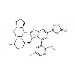 CNc1ncc(Cl)cc1-c1nc(-c2noc(=O)[nH]2)cc2nc(N3CCO[C@@H]4CCC[C@H]43)n(C[C@H]3CC[C@H](C)CC3)c12 ZINC000261153446