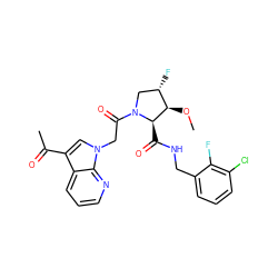 CO[C@@H]1[C@@H](F)CN(C(=O)Cn2cc(C(C)=O)c3cccnc32)[C@@H]1C(=O)NCc1cccc(Cl)c1F ZINC000148140071