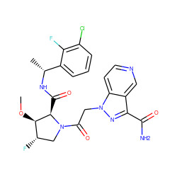 CO[C@@H]1[C@@H](F)CN(C(=O)Cn2nc(C(N)=O)c3cnccc32)[C@@H]1C(=O)N[C@H](C)c1cccc(Cl)c1F ZINC000144032209
