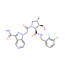 CO[C@@H]1[C@@H](F)CN(C(=O)Cn2nc(C(N)=O)c3cnccc32)[C@@H]1C(=O)NCc1cccc(Cl)c1F ZINC000143971162