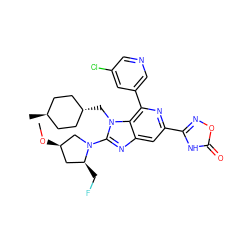 CO[C@@H]1C[C@H](CF)N(c2nc3cc(-c4noc(=O)[nH]4)nc(-c4cncc(Cl)c4)c3n2C[C@H]2CC[C@H](C)CC2)C1 ZINC000261147258