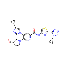 CO[C@H]1CCN(c2cnc(C(=O)Nc3csc(-c4nncn4C4CC4)n3)cc2-n2cnc(C3CC3)c2)C1 ZINC001772647803