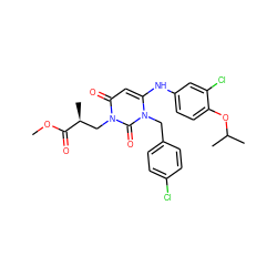 COC(=O)[C@@H](C)Cn1c(=O)cc(Nc2ccc(OC(C)C)c(Cl)c2)n(Cc2ccc(Cl)cc2)c1=O ZINC000204098051
