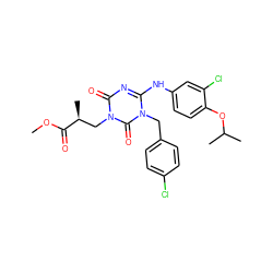 COC(=O)[C@@H](C)Cn1c(=O)nc(Nc2ccc(OC(C)C)c(Cl)c2)n(Cc2ccc(Cl)cc2)c1=O ZINC000200525277