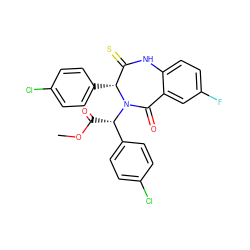 COC(=O)[C@@H](c1ccc(Cl)cc1)N1C(=O)c2cc(F)ccc2NC(=S)[C@H]1c1ccc(Cl)cc1 ZINC000084687355