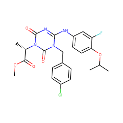COC(=O)[C@H](C)n1c(=O)nc(Nc2ccc(OC(C)C)c(F)c2)n(Cc2ccc(Cl)cc2)c1=O ZINC000200508585