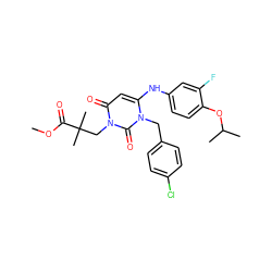 COC(=O)C(C)(C)Cn1c(=O)cc(Nc2ccc(OC(C)C)c(F)c2)n(Cc2ccc(Cl)cc2)c1=O ZINC000200068309