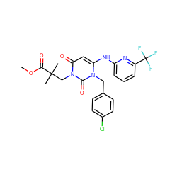 COC(=O)C(C)(C)Cn1c(=O)cc(Nc2cccc(C(F)(F)F)n2)n(Cc2ccc(Cl)cc2)c1=O ZINC000215855071