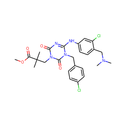 COC(=O)C(C)(C)Cn1c(=O)nc(Nc2ccc(CN(C)C)c(Cl)c2)n(Cc2ccc(Cl)cc2)c1=O ZINC000200514402