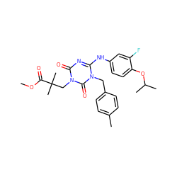COC(=O)C(C)(C)Cn1c(=O)nc(Nc2ccc(OC(C)C)c(F)c2)n(Cc2ccc(C)cc2)c1=O ZINC000200508670