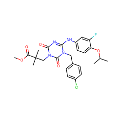 COC(=O)C(C)(C)Cn1c(=O)nc(Nc2ccc(OC(C)C)c(F)c2)n(Cc2ccc(Cl)cc2)c1=O ZINC000200509548