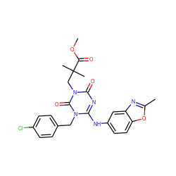 COC(=O)C(C)(C)Cn1c(=O)nc(Nc2ccc3oc(C)nc3c2)n(Cc2ccc(Cl)cc2)c1=O ZINC000200512846