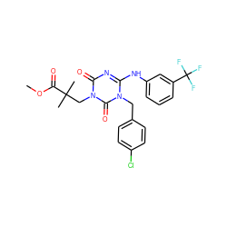 COC(=O)C(C)(C)Cn1c(=O)nc(Nc2cccc(C(F)(F)F)c2)n(Cc2ccc(Cl)cc2)c1=O ZINC000200506587