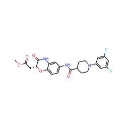 COC(=O)C[C@H]1Oc2ccc(NC(=O)C3CCN(c4cc(F)cc(F)c4)CC3)cc2NC1=O ZINC000040848932