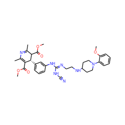 COC(=O)C1=C(C)N=C(C)C(C(=O)OC)[C@@H]1c1cccc(N/C(=N/CCNC2CCN(c3ccccc3OC)CC2)NC#N)c1 ZINC000028463168