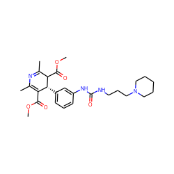 COC(=O)C1=C(C)N=C(C)C(C(=O)OC)[C@@H]1c1cccc(NC(=O)NCCCN2CCCCC2)c1 ZINC000027215932