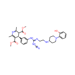 COC(=O)C1=C(C)N=C(C)C(C(=O)OC)[C@H]1c1cccc(N/C(=N/CCNC2CCN(c3ccccc3O)CC2)NC#N)c1 ZINC000028462941