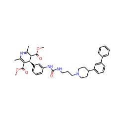 COC(=O)C1=C(C)N=C(C)C(C(=O)OC)[C@H]1c1cccc(NC(=O)NCCCN2CCC(c3cccc(-c4ccccc4)c3)CC2)c1 ZINC000027208367