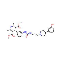 COC(=O)C1=C(C)N=C(C)C(C(=O)OC)[C@H]1c1cccc(NC(=O)NCCCN2CCC(c3cccc(O)c3)CC2)c1 ZINC000027298337