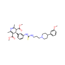 COC(=O)C1=C(C)N=C(C)C(C(=O)OC)[C@H]1c1cccc(NC(=S)NCCCN2CCC(c3cccc(OC)c3)CC2)c1 ZINC000027078446