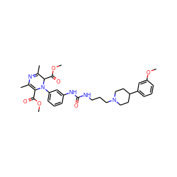 COC(=O)C1=C(C)N=C(C)C(C(=O)OC)N1c1cccc(NC(=O)NCCCN2CCC(c3cccc(OC)c3)CC2)c1 ZINC000100883798
