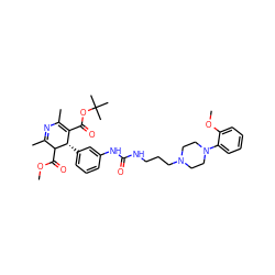 COC(=O)C1C(C)=NC(C)=C(C(=O)OC(C)(C)C)[C@@H]1c1cccc(NC(=O)NCCCN2CCN(c3ccccc3OC)CC2)c1 ZINC000027209539