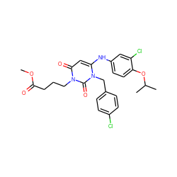 COC(=O)CCCn1c(=O)cc(Nc2ccc(OC(C)C)c(Cl)c2)n(Cc2ccc(Cl)cc2)c1=O ZINC000221181213