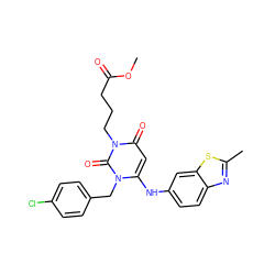 COC(=O)CCCn1c(=O)cc(Nc2ccc3nc(C)sc3c2)n(Cc2ccc(Cl)cc2)c1=O ZINC000204092801